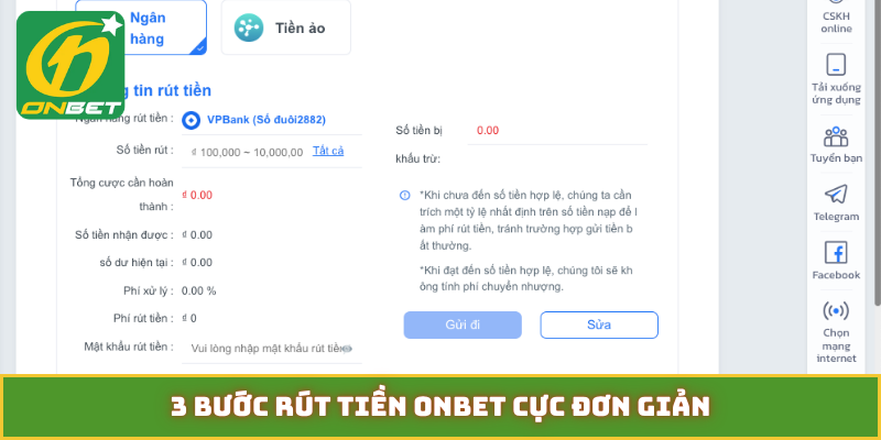 3 bước rút tiền ONBET cực đơn giản