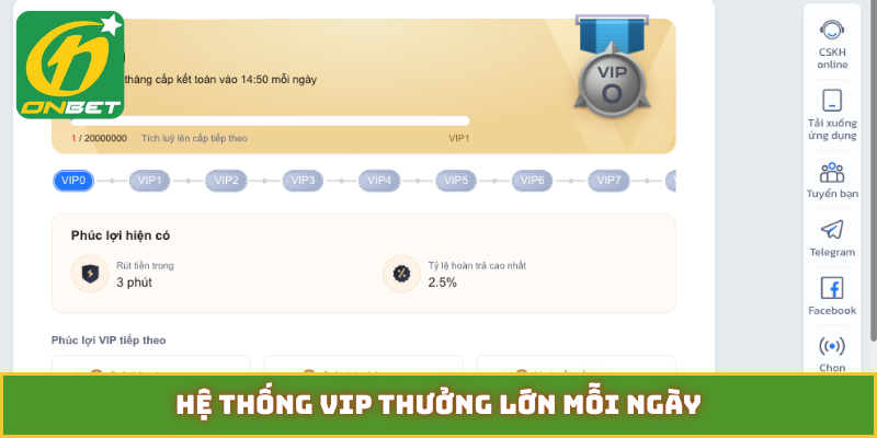 Hệ thống VIP thưởng lớn mỗi ngày